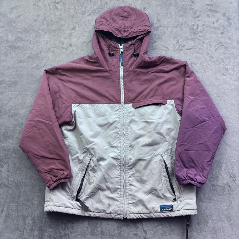 LL Bean Vintage Thinsulate Hooded Jacket Womens M Purple Gray Colorblock